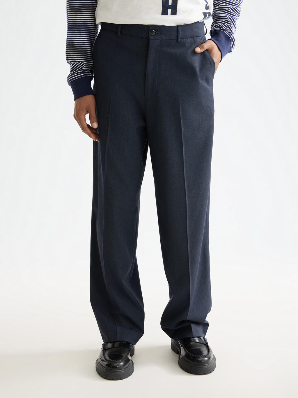 Yarn-dyed cool wool-blend baggy fit chino