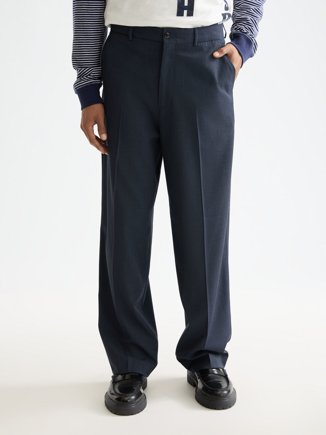 Yarn-dyed cool wool-blend baggy fit chino