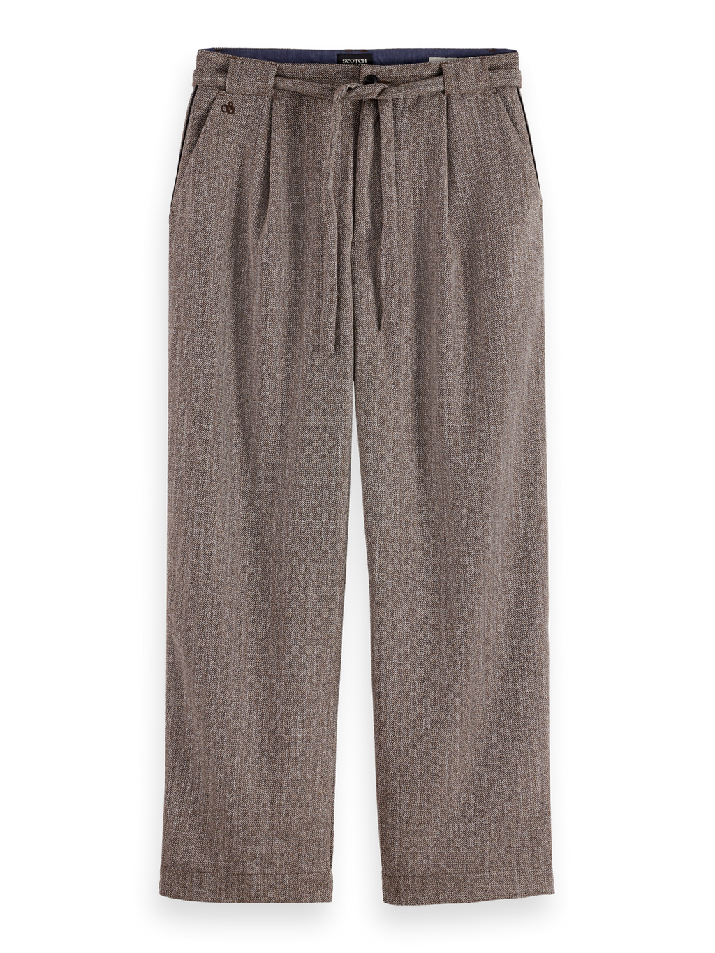 Herringbone yarn-dyed pleated baggy chino