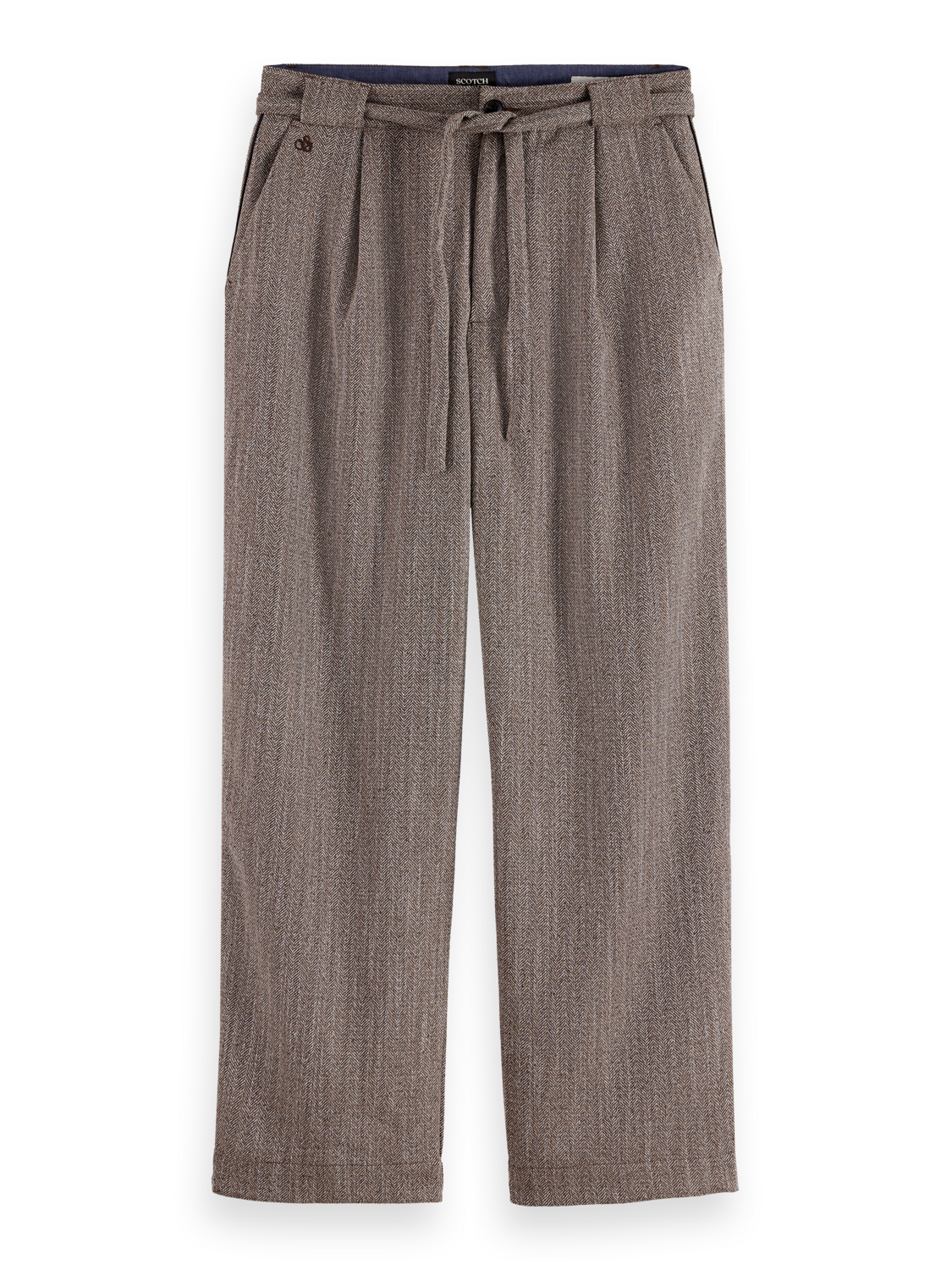Herringbone yarn-dyed pleated baggy chino
