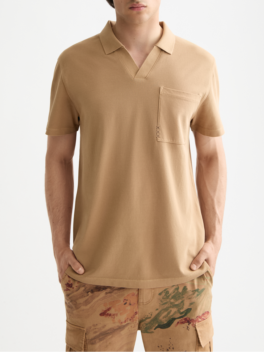Garment-dyed pique relaxed fit pocket polo