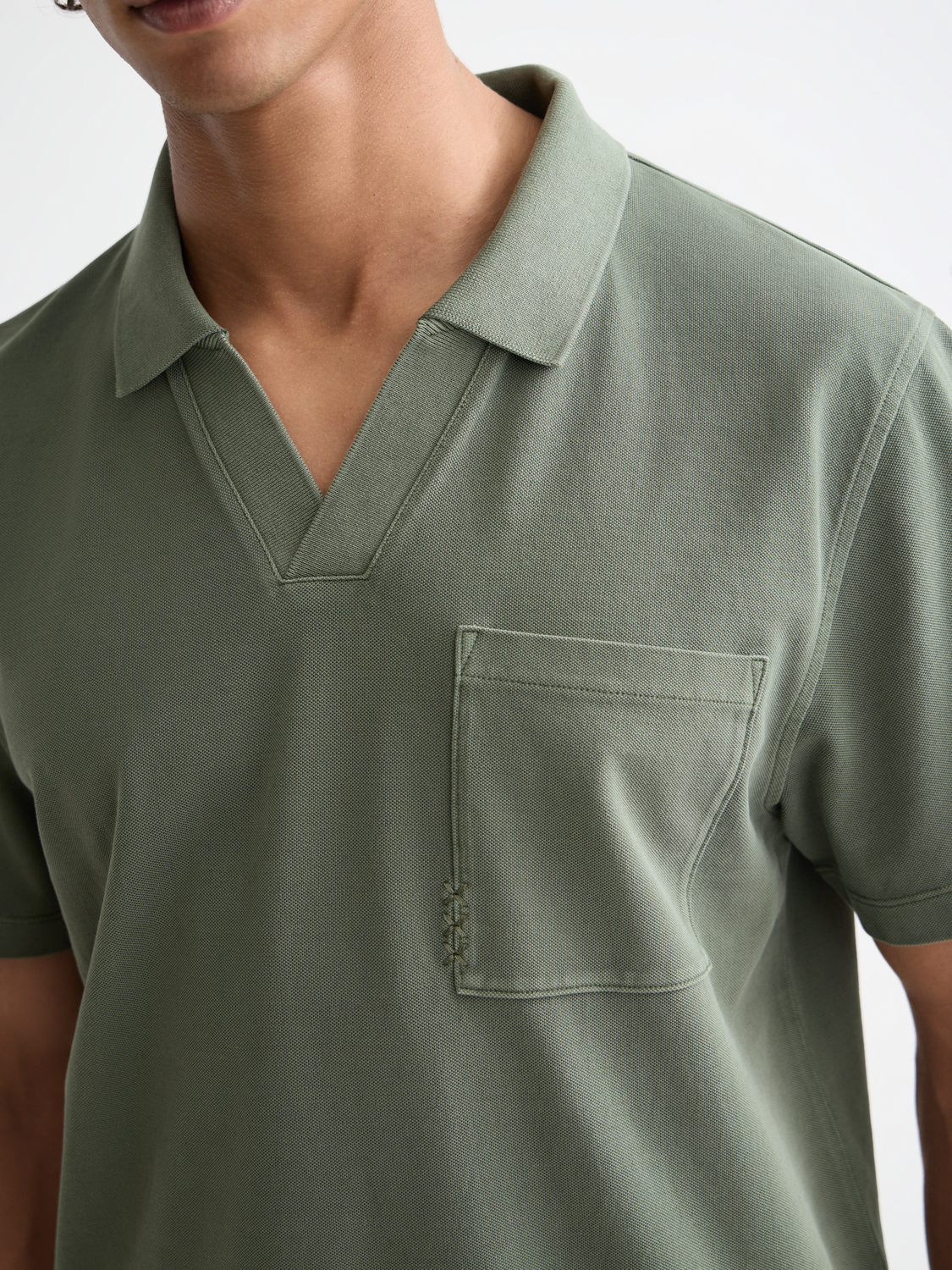 Garment-dyed pique relaxed fit pocket polo