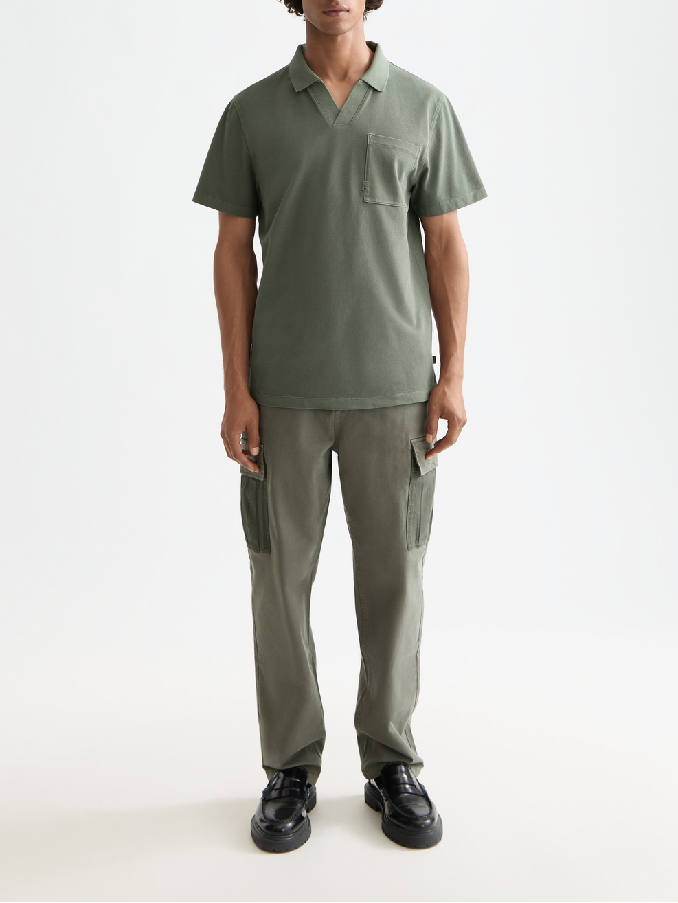 Garment-dyed pique relaxed fit pocket polo