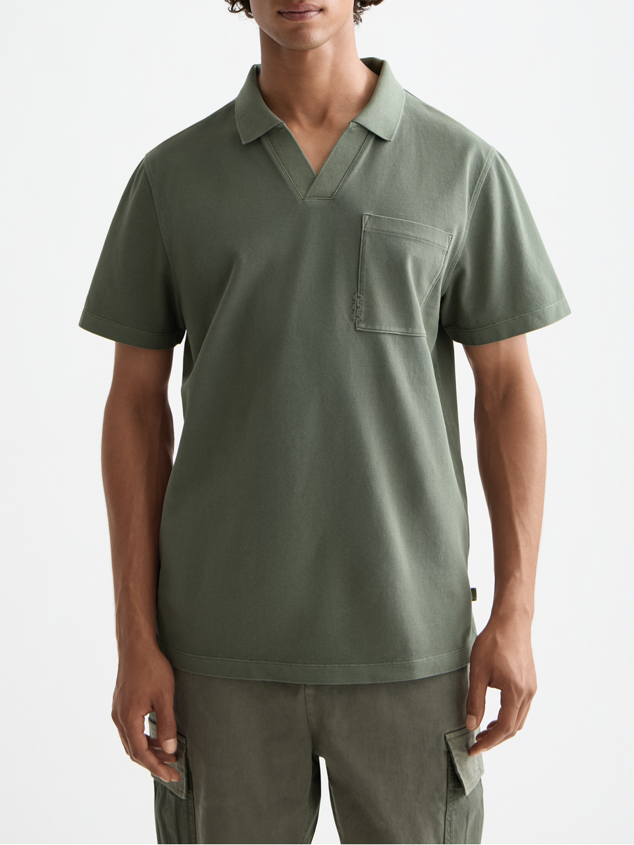 Garment-dyed pique relaxed fit pocket polo