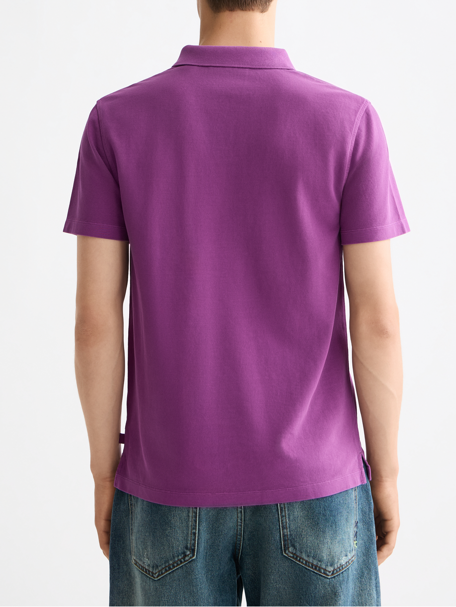 Garment-dyed pique relaxed fit pocket polo