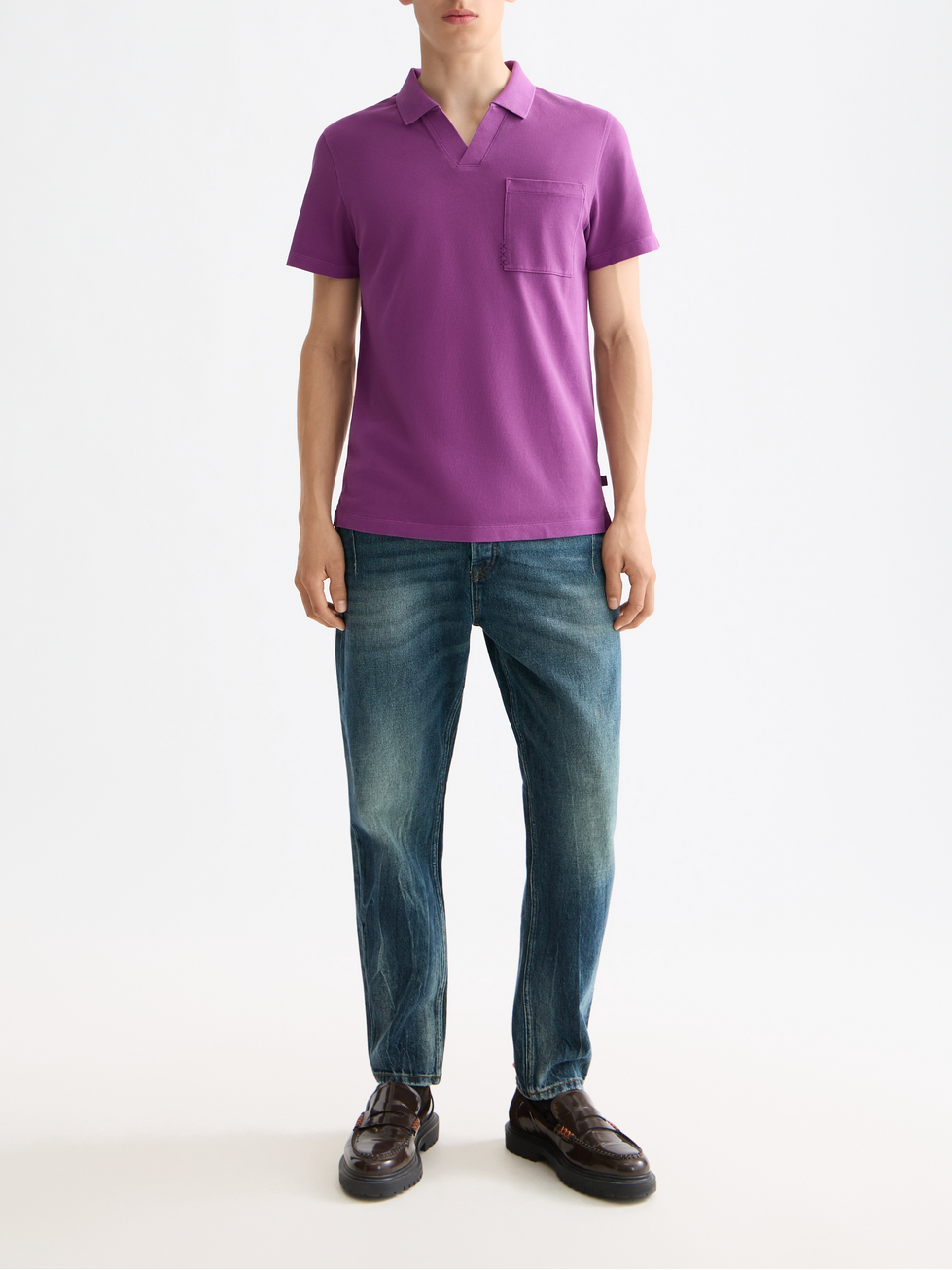 Garment-dyed pique relaxed fit pocket polo