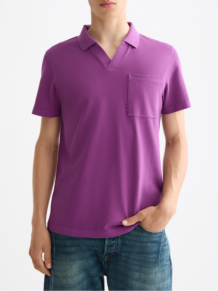 Garment-dyed pique relaxed fit pocket polo