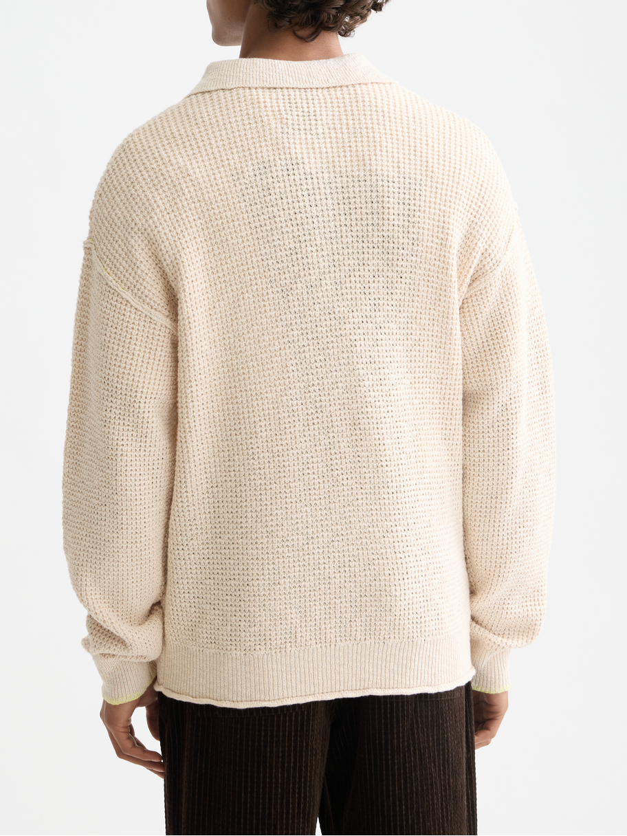 Waffle dropped shoulder long sleeve polo