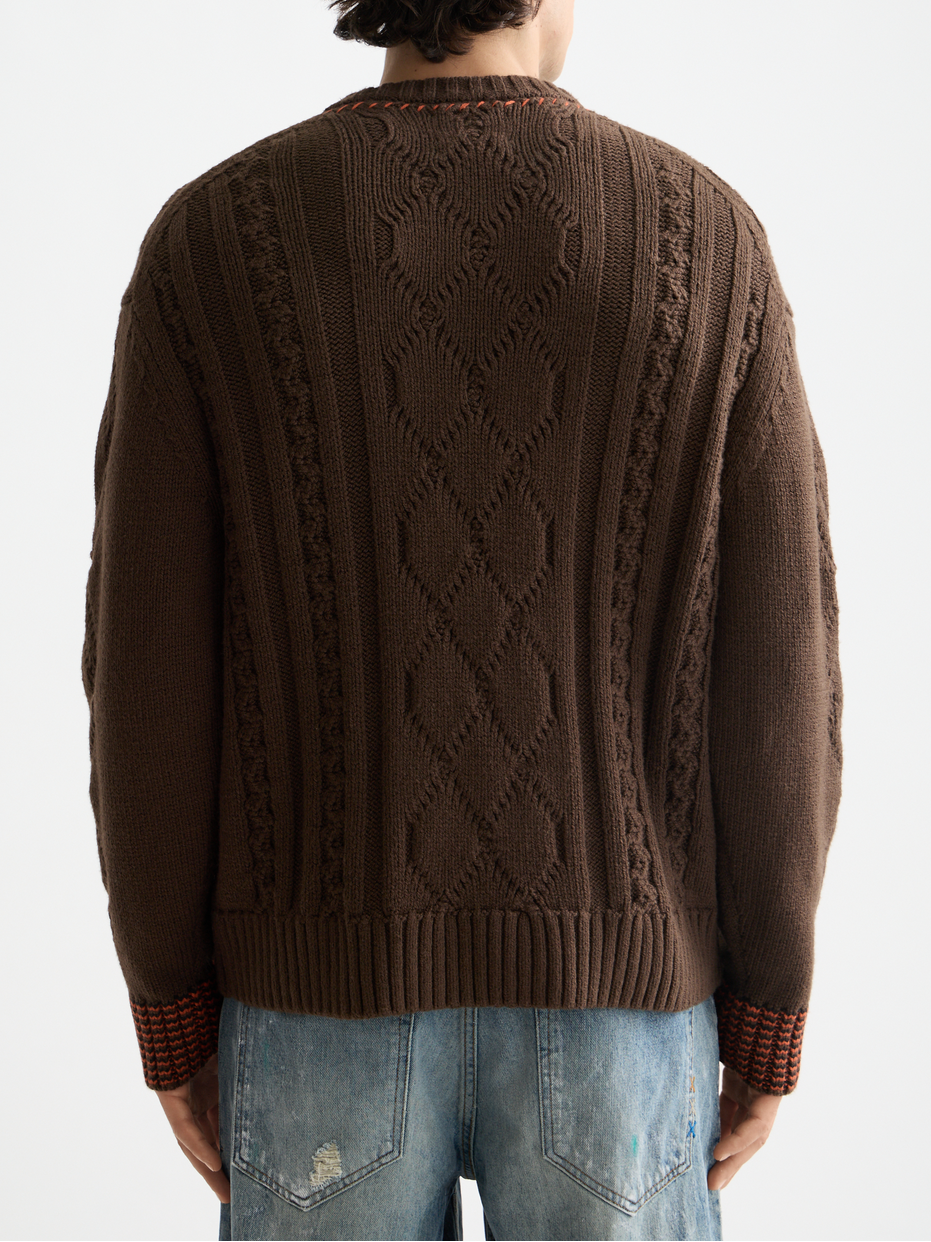 V-Neck chunky cable loose pullover