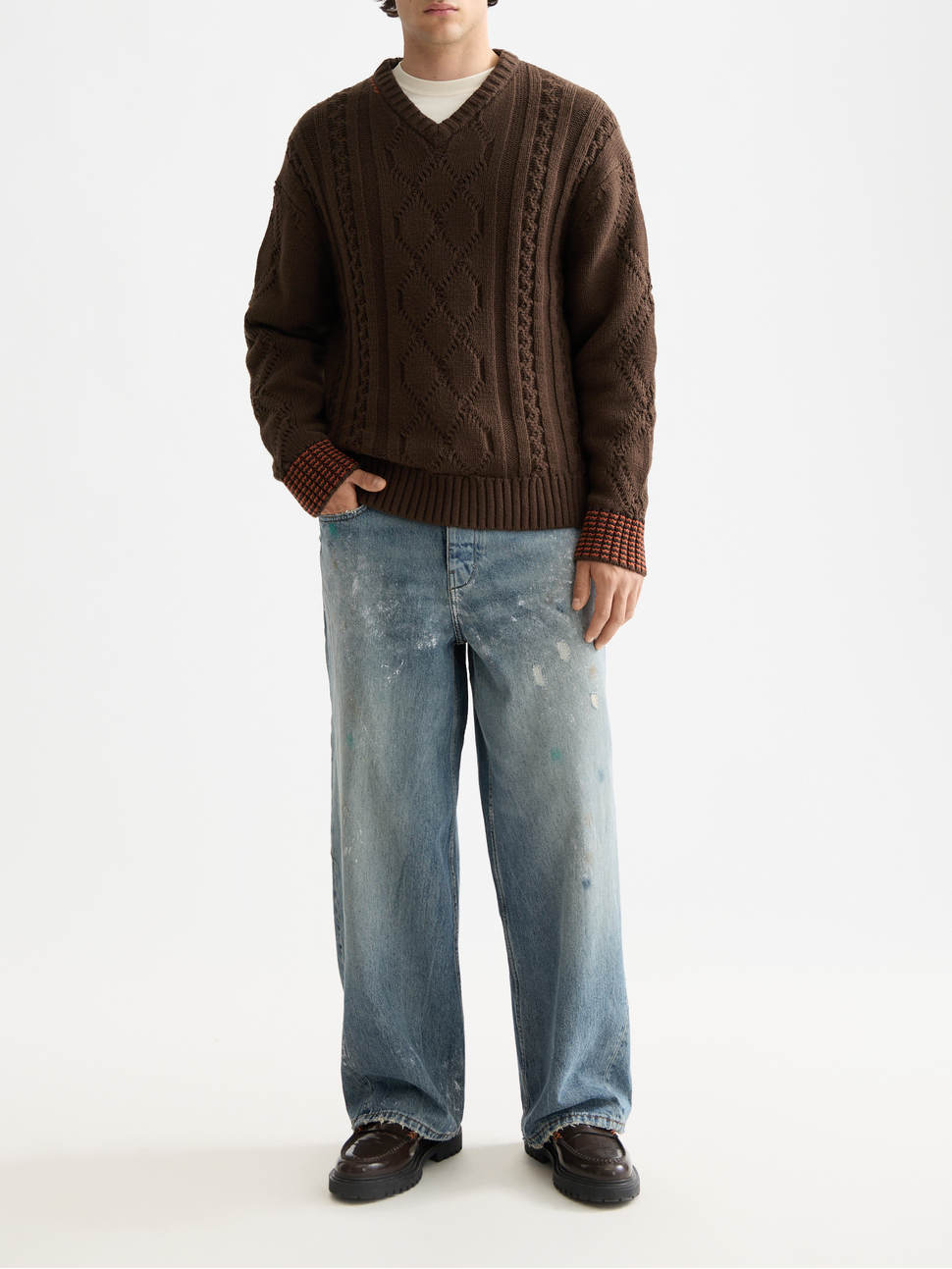 V-Neck chunky cable loose pullover