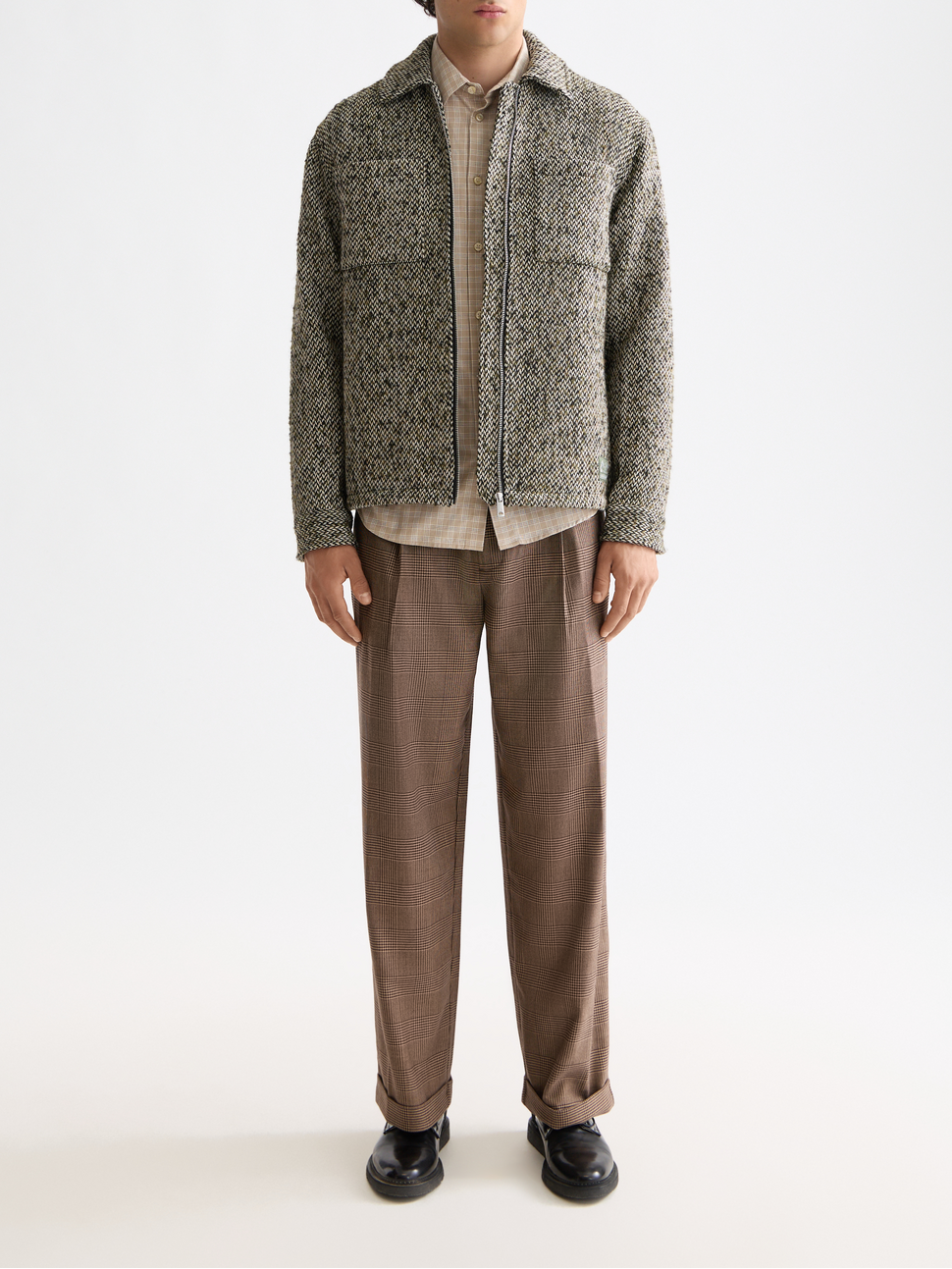Multicoloured tweed wool-blend overshirt