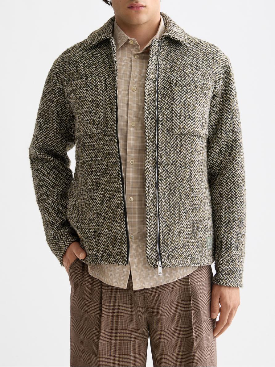 Multicoloured tweed wool-blend overshirt