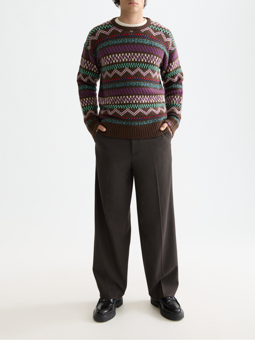 Jacquard dropped shoulder crewneck