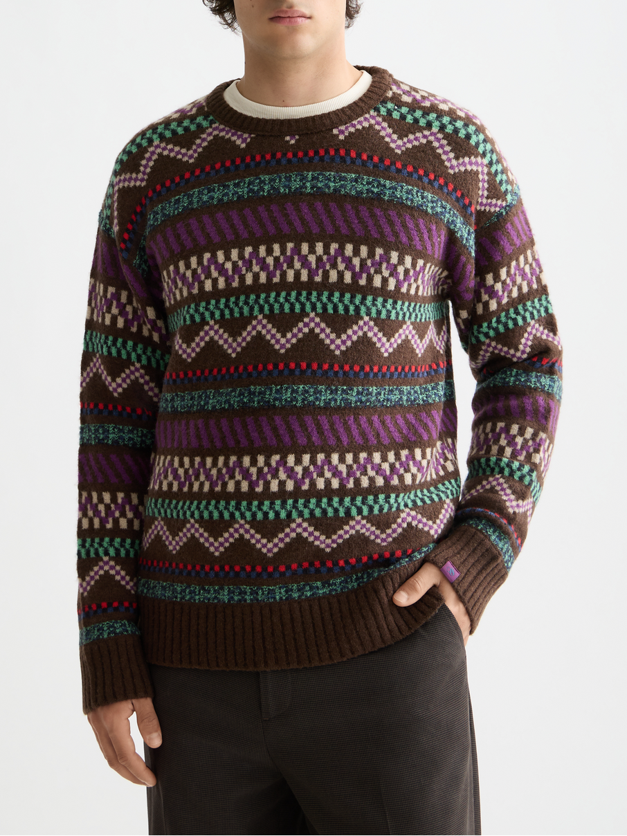Jacquard dropped shoulder crewneck