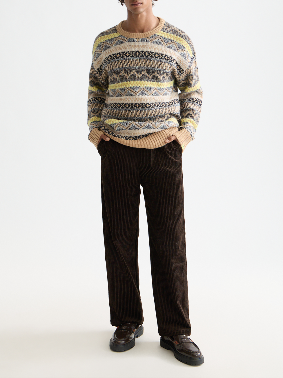 Jacquard dropped shoulder crewneck