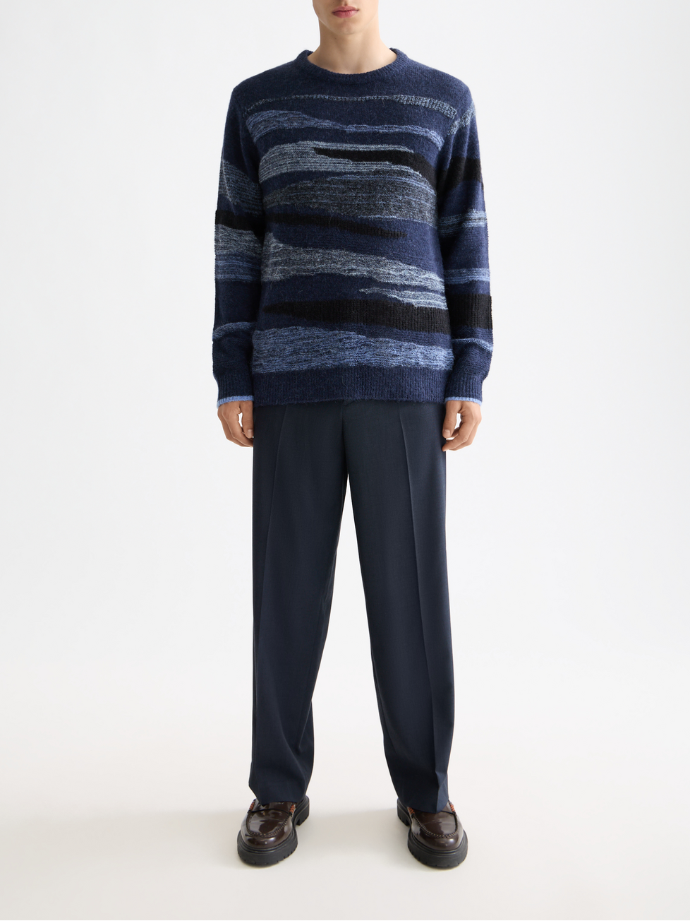 Fluffy alpaca wool blend crew neck