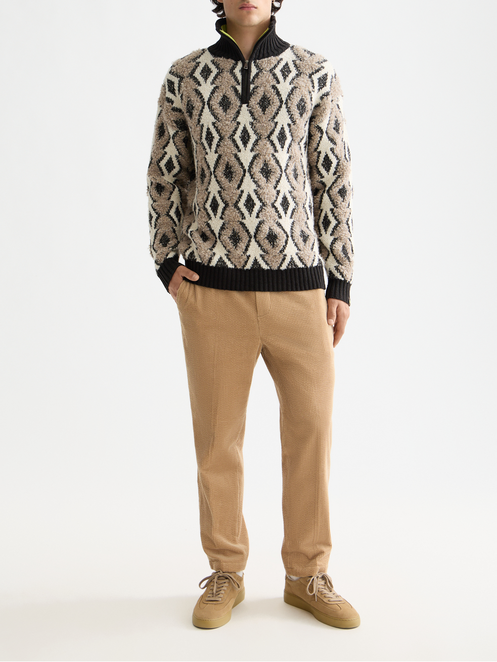 Argyles jacquard dropped shoulder pullover