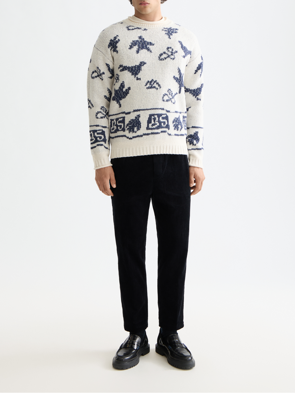 Jacquard dropped shoulder pullover