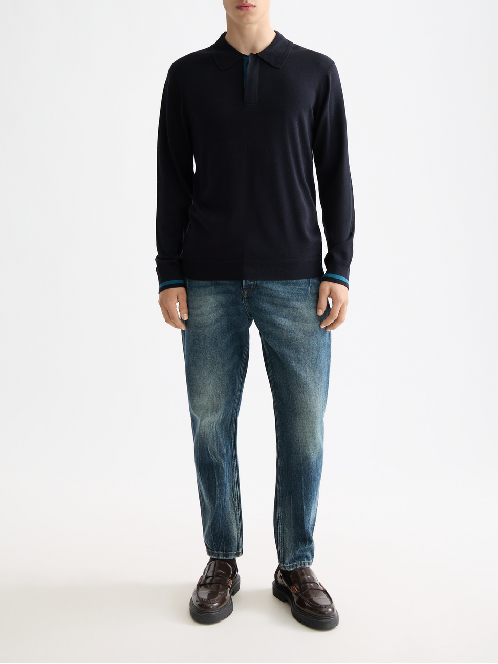 Knitted Long Sleeve Polo