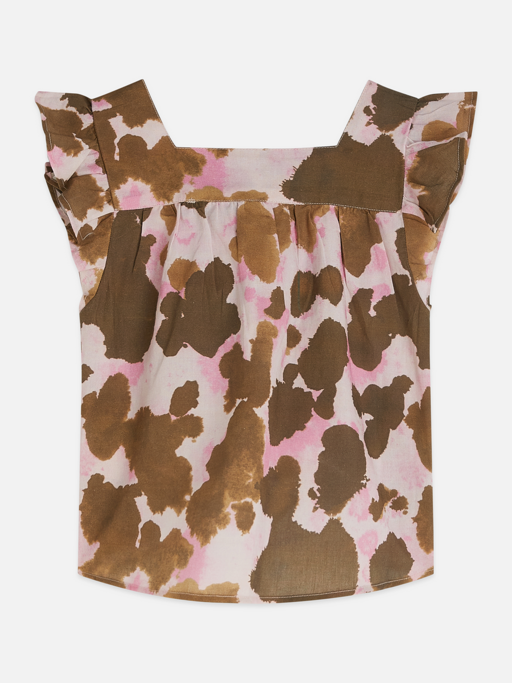 Girls Printed ruffle linen top