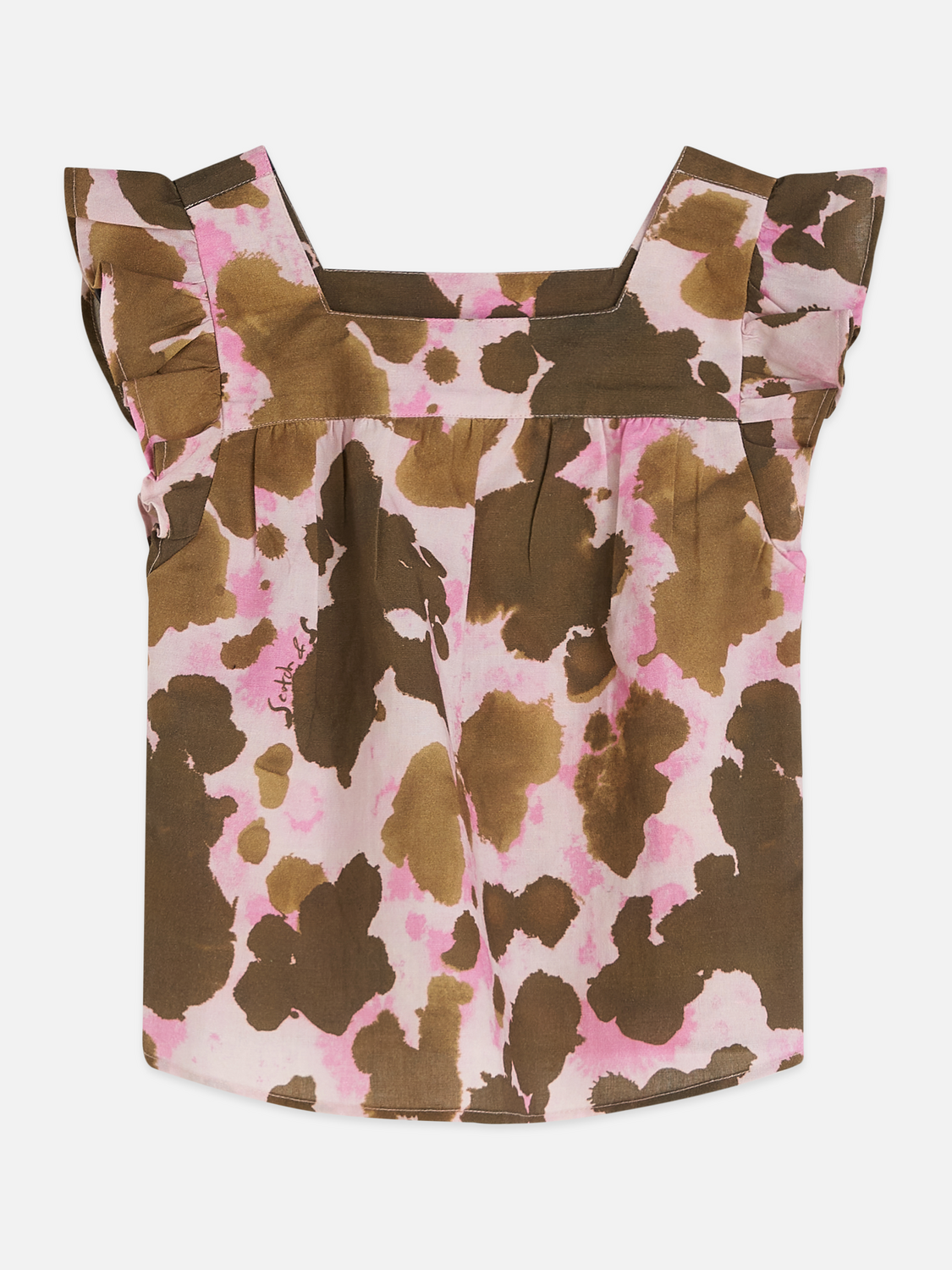 Girls Printed ruffle linen top