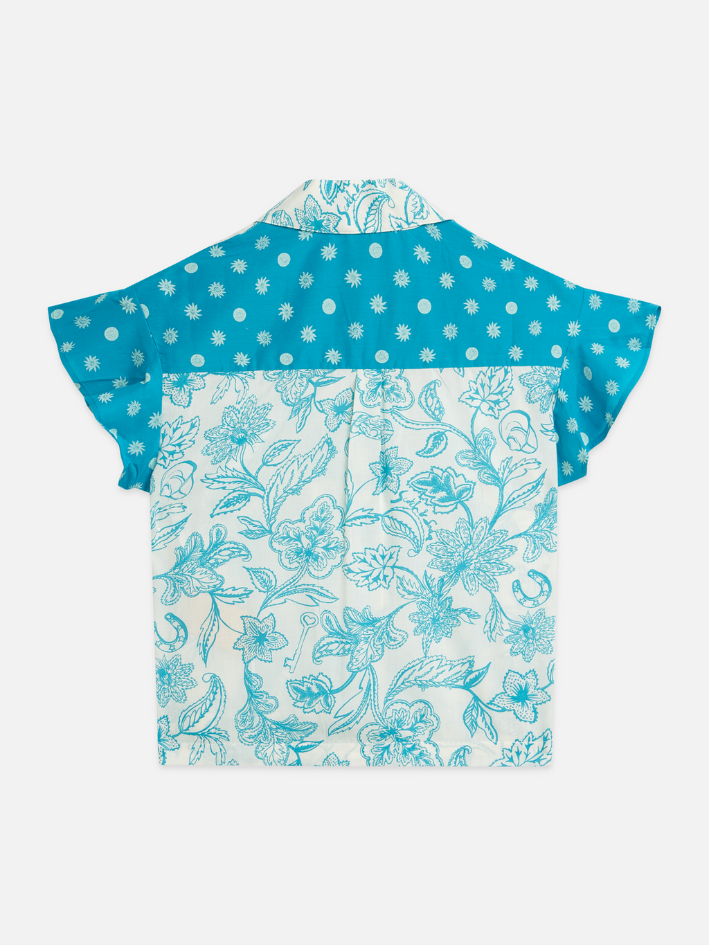 Girls Multi-print ruffle sleeve shirt