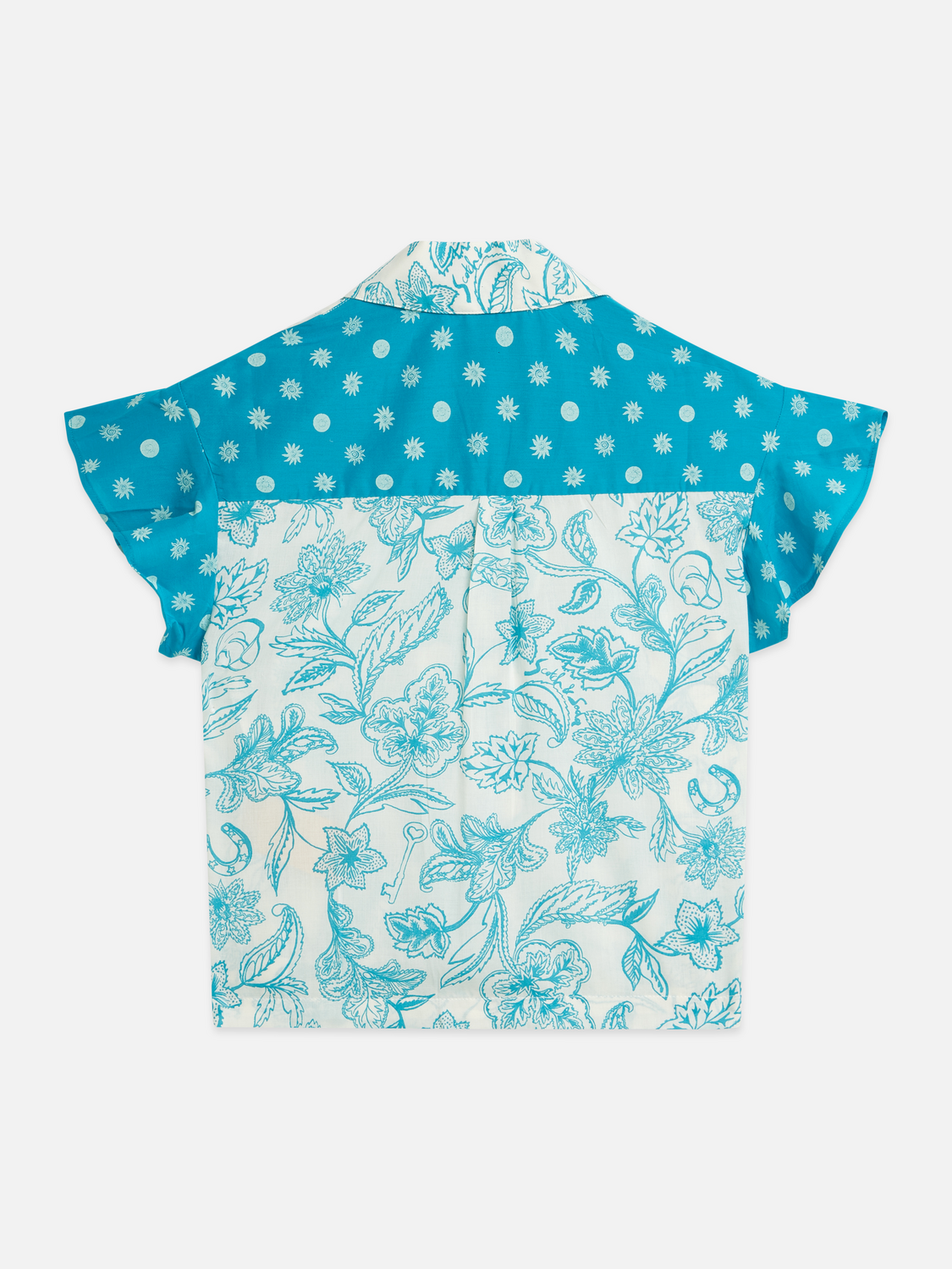 Girls Multi-print ruffle sleeve shirt