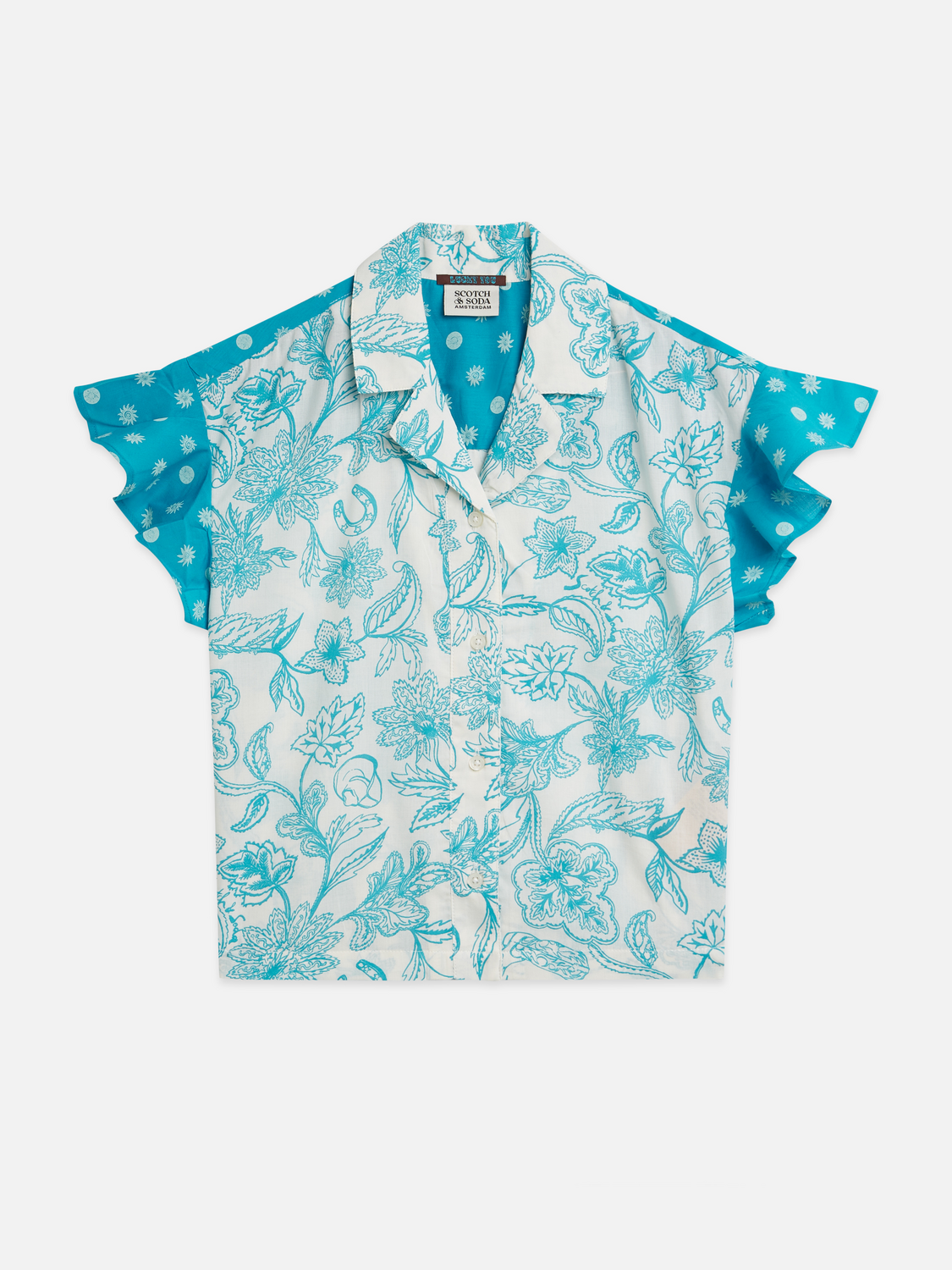 Girls Multi-print ruffle sleeve shirt