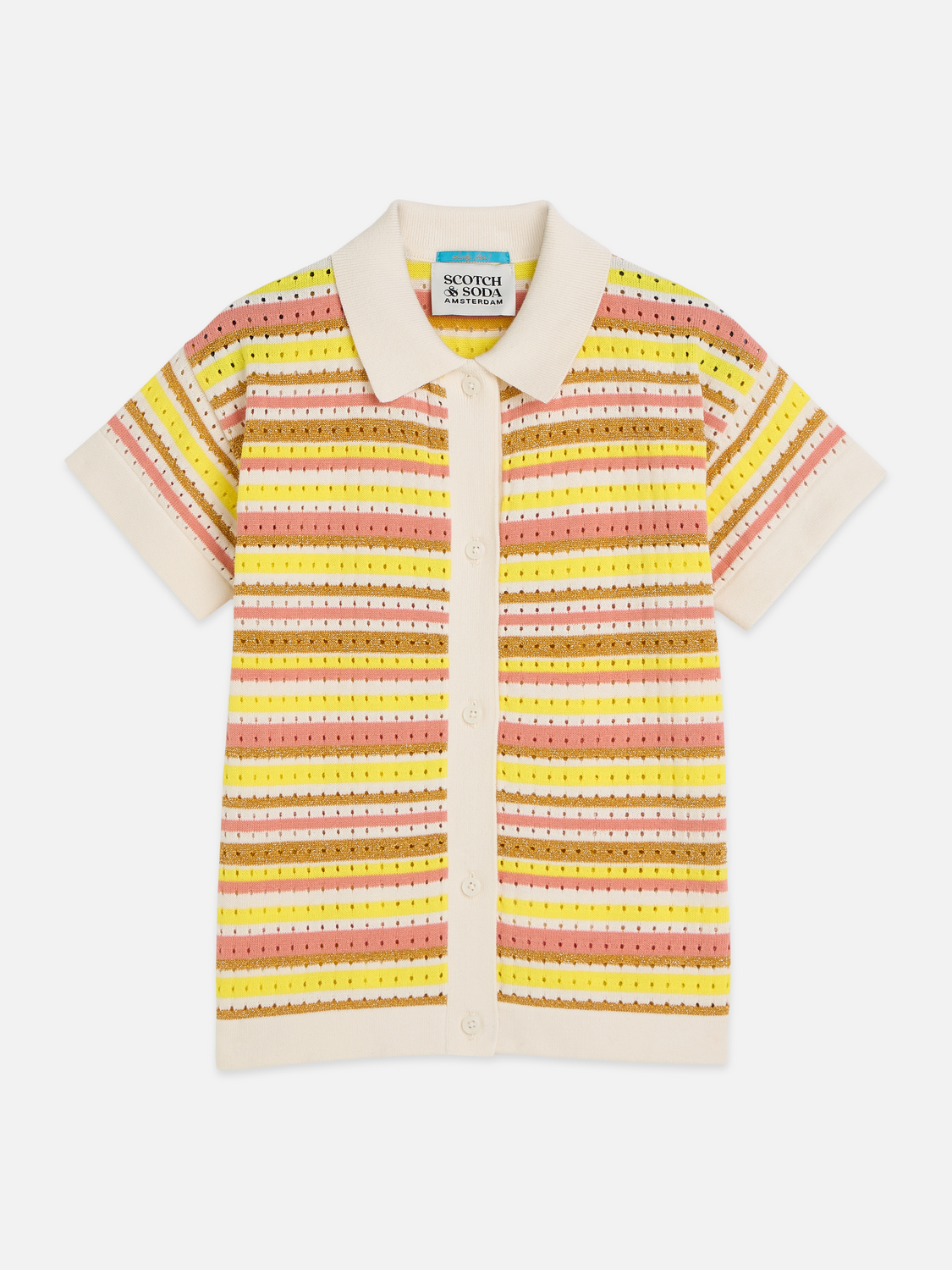 Girls stripe short sleeve knitted shirt