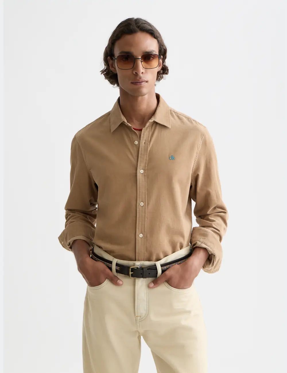 Medium Beige Lightweight Corduroy Regular-fit Shirt front view by Scotch & Soda