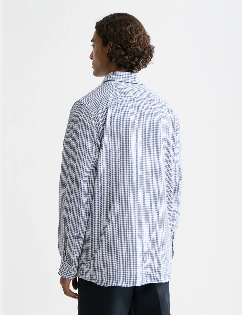 Microcheck Cotton Poplin Shirt back view showing fit and finish by Scotch & Soda