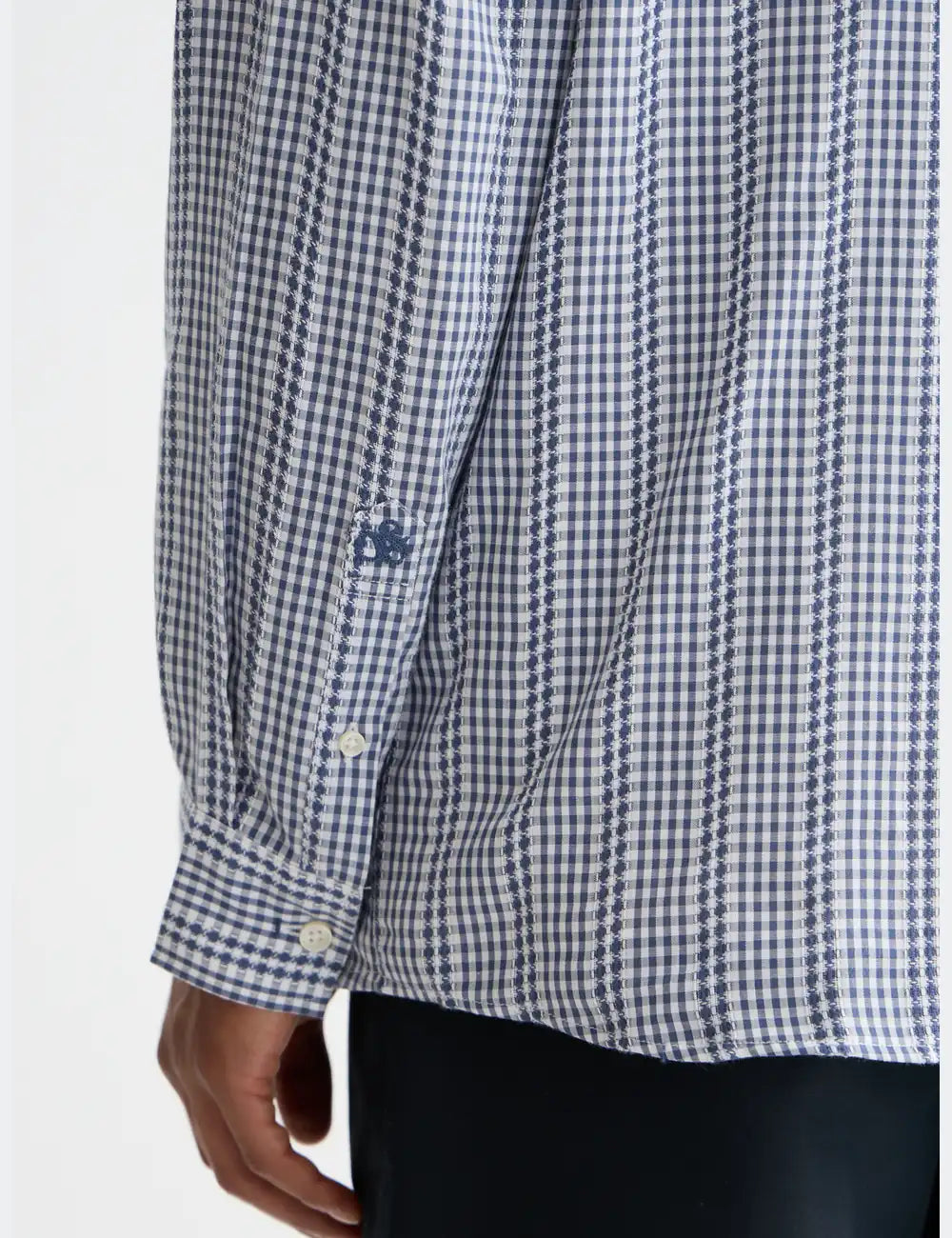Microcheck Cotton Poplin Shirt detail shot of fabric and craftsmanship by Scotch & Soda