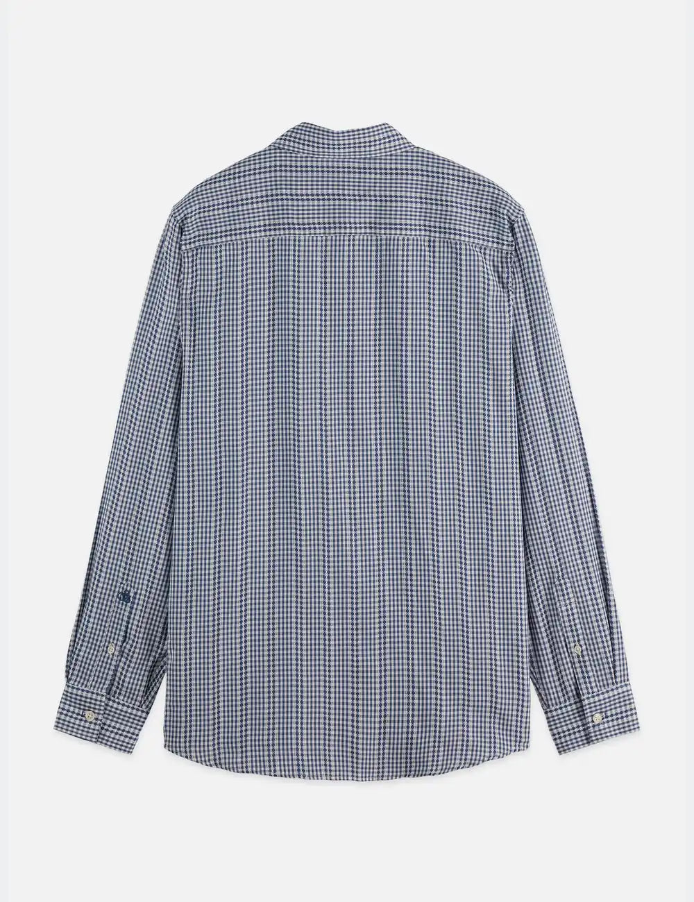 Microcheck Cotton Poplin Shirt flat lay showing product details by Scotch & Soda