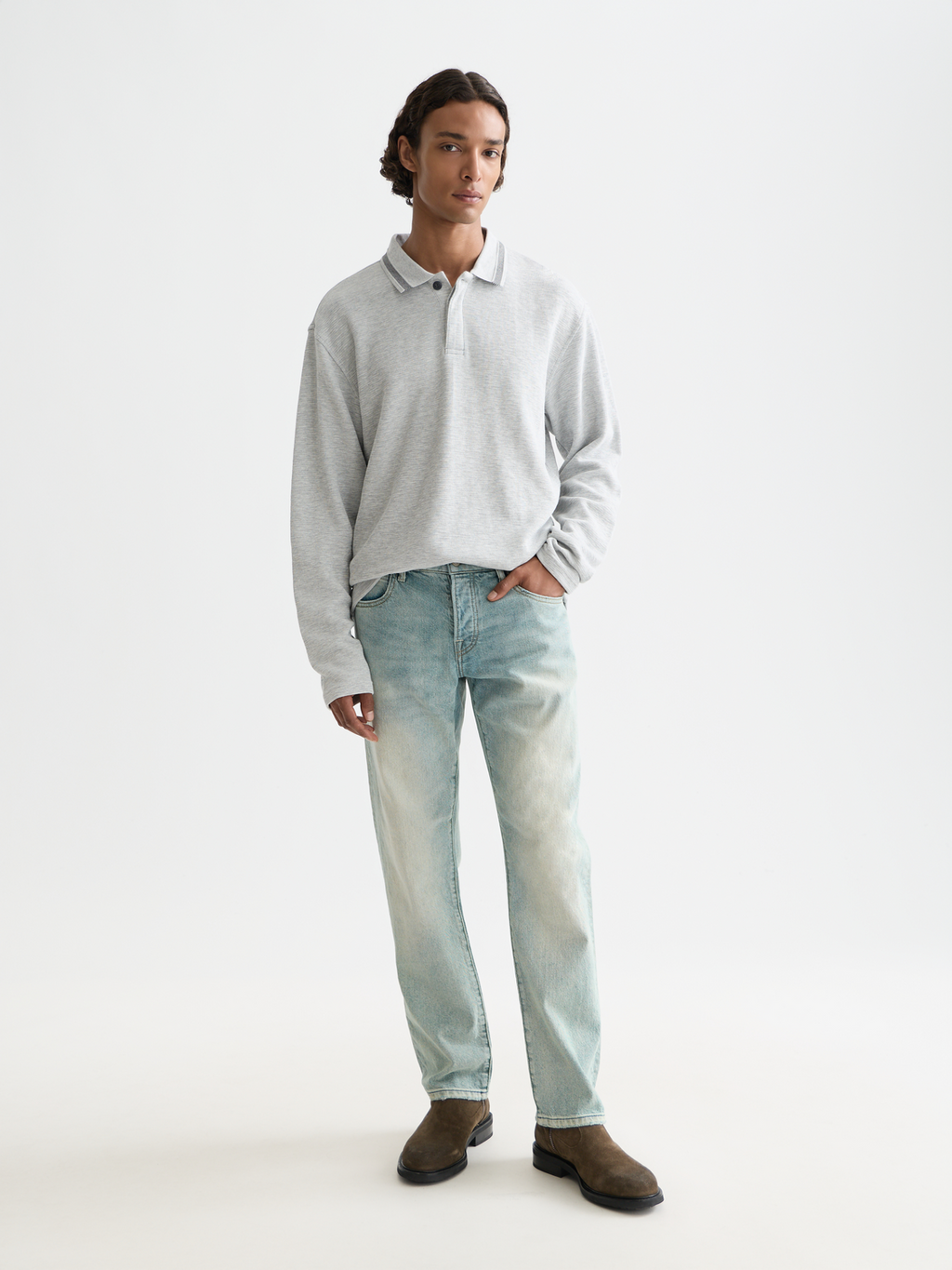 Structured relaxed long-sleeved polo