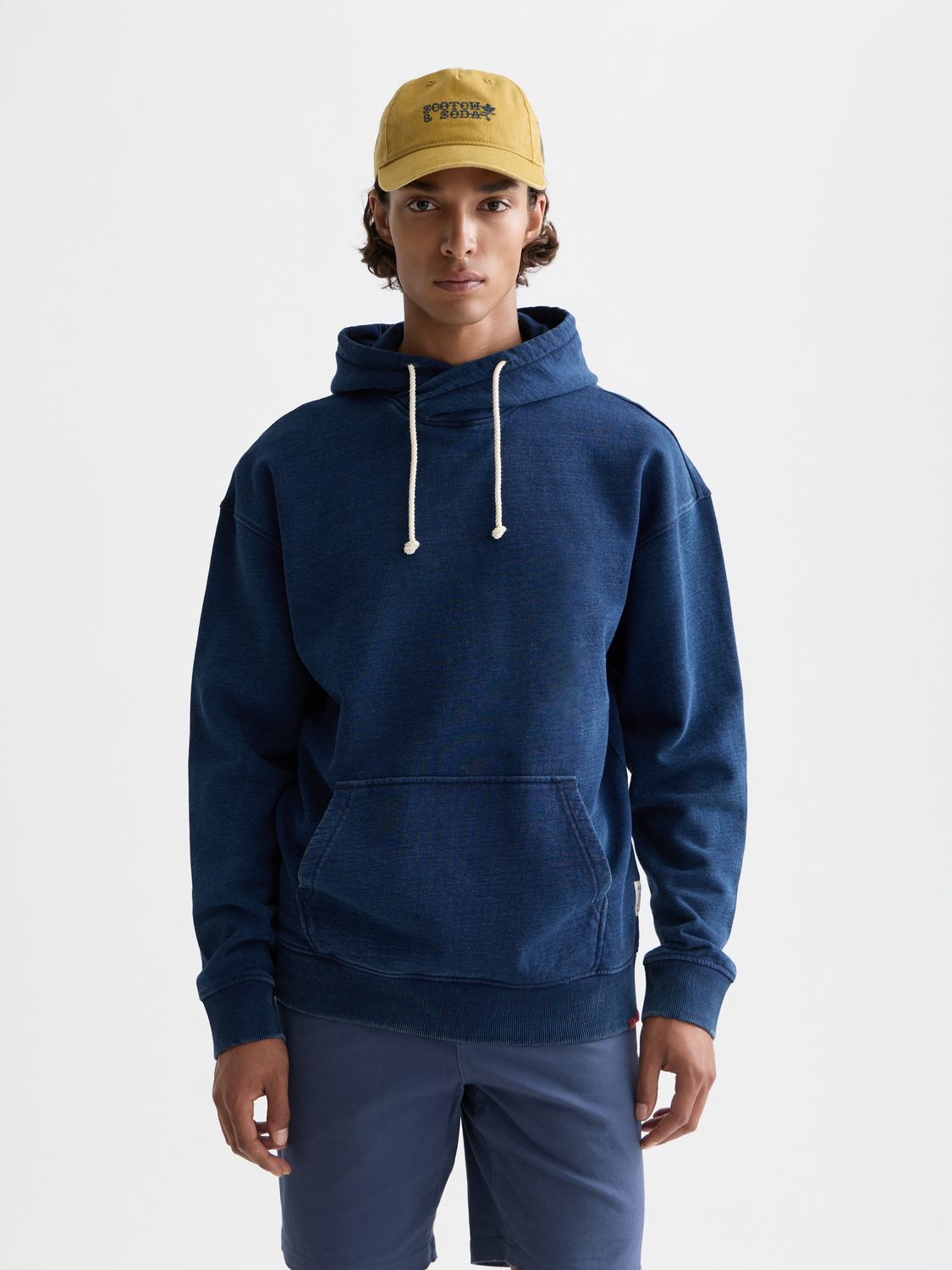 Worked out twisted indigo relaxed-fit hoodie