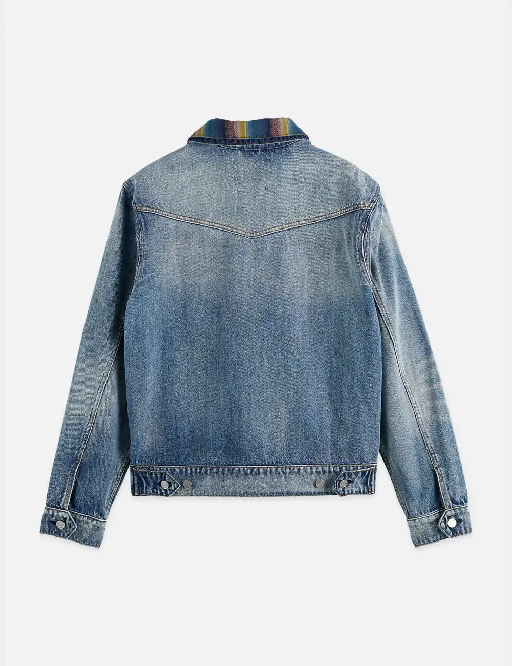 Washed Denim Ranch Jacket flat lay showing product details by Scotch & Soda