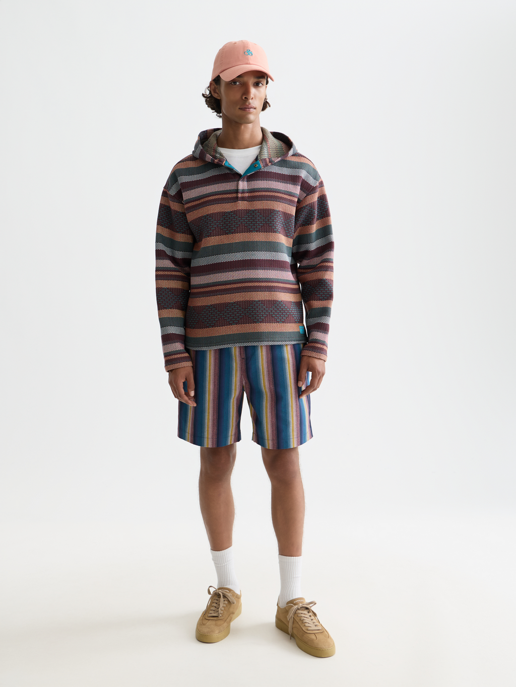 Western detailed striped cotton loose bermuda shorts
