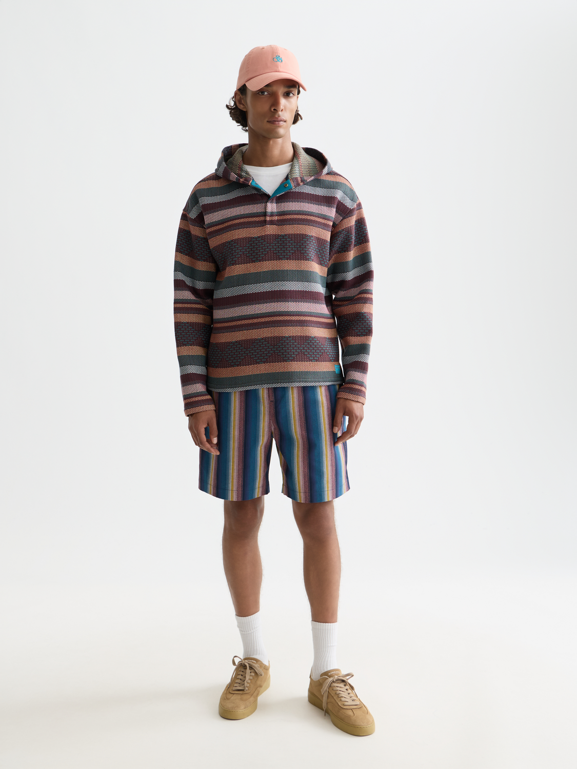 Western detailed striped cotton loose bermuda shorts