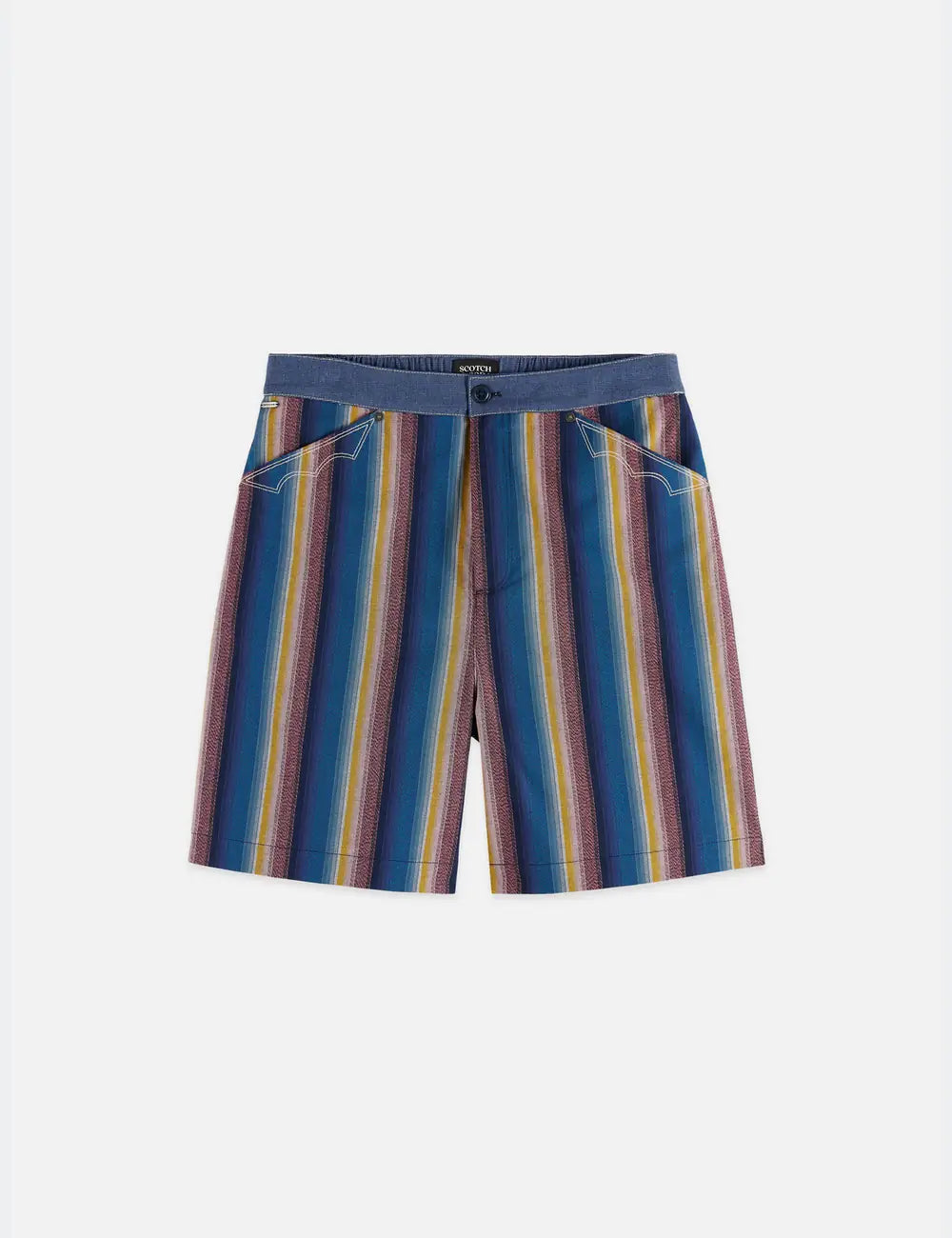 Western Detailed Striped Cotton Loose-fit Bermuda front view showing fit and finish by Scotch & Soda