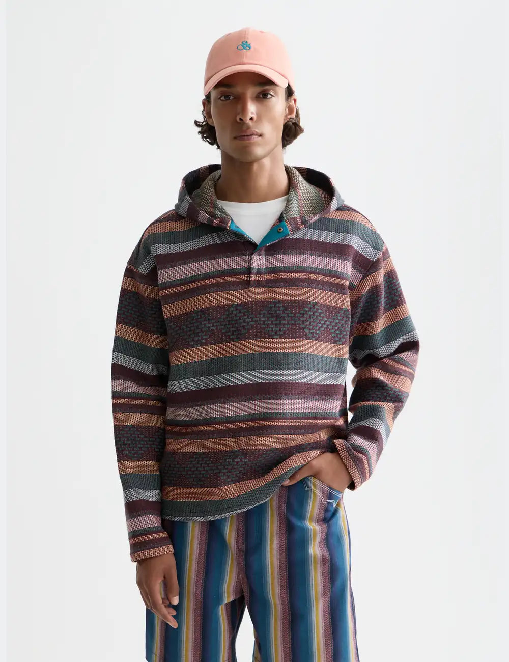 Navy Jacquard Relaxed-fit Hoodie front view by Scotch & Soda