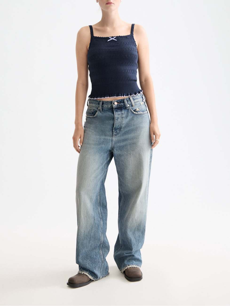 Pointelle knitted tank