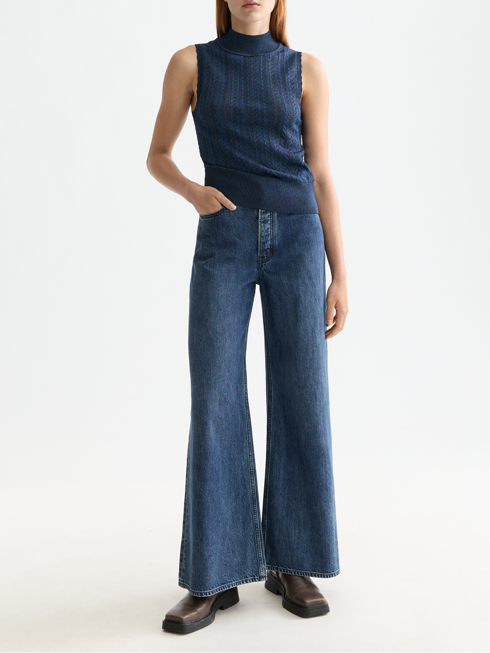 Metallic pointelle knitted tank