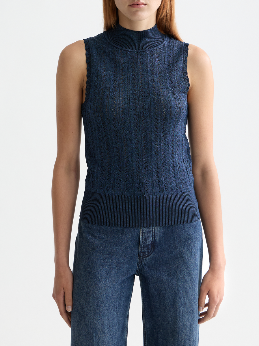 Metallic pointelle knitted tank