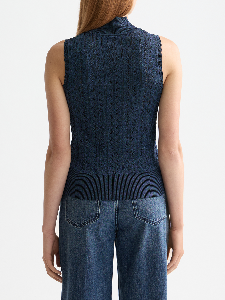 Metallic pointelle knitted tank