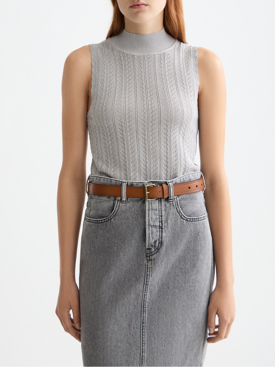 Metallic pointelle knitted tank
