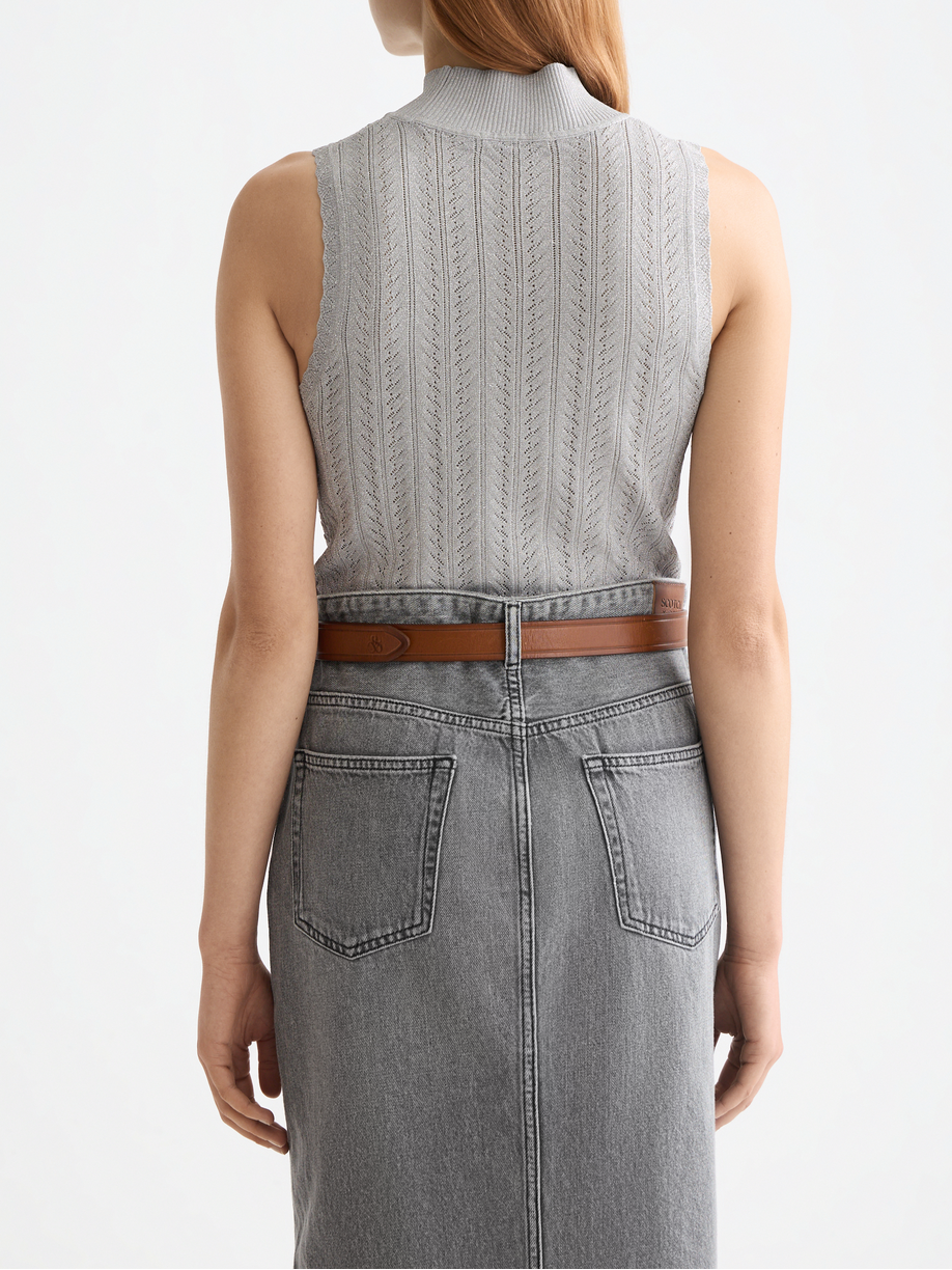 Metallic pointelle knitted tank