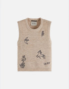 Embroidered Crew Neck Knitted Tank flat lay showing product details by Scotch & Soda
