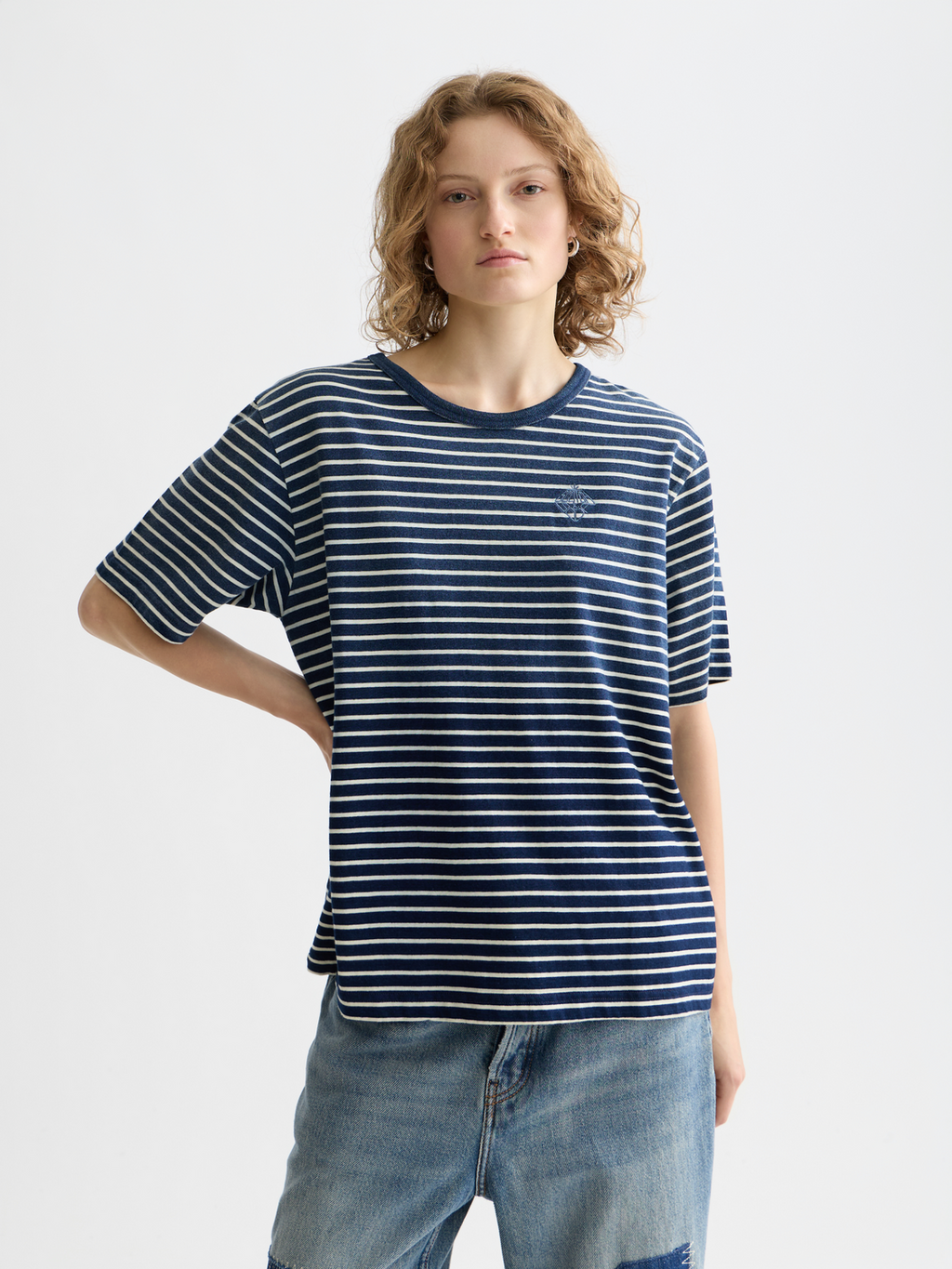 Indigo washed loose T-shirt