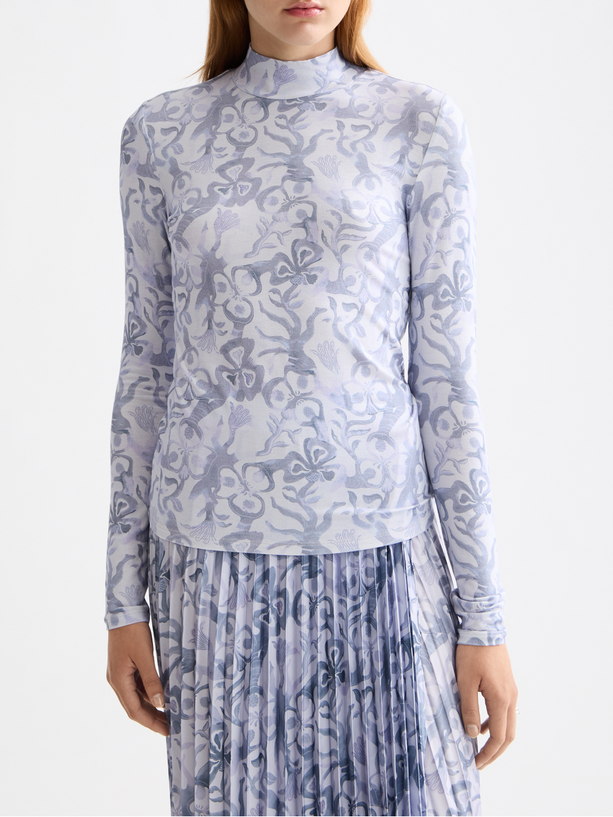All over printed mock neck long sleeve T-shirt
