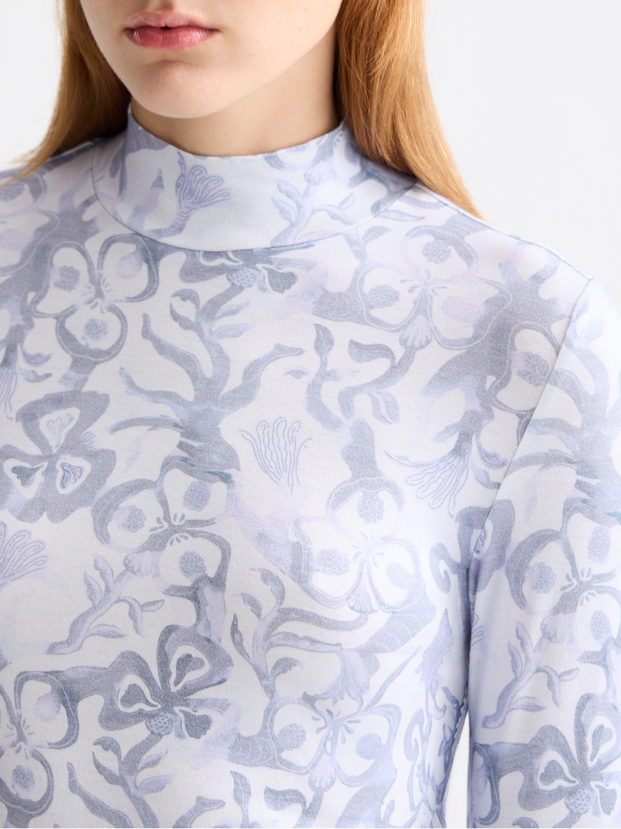 All over printed mock neck long sleeve T-shirt